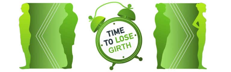 Wecker mit der Aufschrift Time to lose girth zwischen grünen Körpersilhouetten